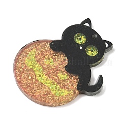 ハロウィンアクリルパーツ  グリッターパウダー付き  猫の形  27.5x23.5x2mm  穴：1.2mm&nbsp;OACR-I028-01C