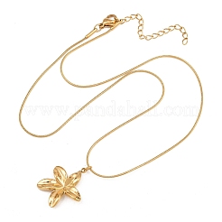 304 Stainless Steel Flower Pendant Round Snake Chain Necklaces for Women&nbsp;NJEW-F377-01G
