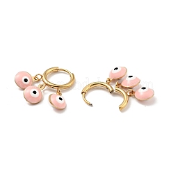エナメル イービル アイ ダングル フープ イヤリング  女性用金メッキ 304 ステンレススチールジュエリー  パールピンク  27mm  ピン：1mm&nbsp;STAS-E162-08G