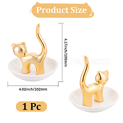 猫の形をした陶器のジュエリー装飾プレート1枚  イヤリング、リング、ブレスレット用のジュエリーディスプレイトレイ  ゴールド  102x106mm&nbsp;ODIS-BBC0001-11A