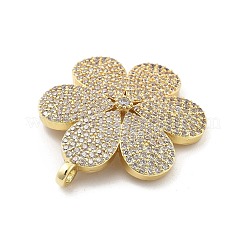 真鍮マイクロパヴェクリアキュービックジルコニアペンダント  花のチャーム  ラックめっき  長持ちメッキ  鉛フリー＆カドミウムフリー  18KGP本金メッキ  32.5x26.5x2.5mm  穴：2mm&nbsp;KK-L228-47G