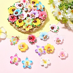 40本4スタイルレジンペンダント  昆虫と花  鉄パーツ  ミックスカラー  28~32x23.5~27.5x6.5~9mm  穴：2mm  10個/スタイル&nbsp;RESI-YW0006-17