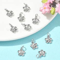 シーグレース真鍮ペンダント  花のチャーム  カドミウムフリー＆ニッケルフリー＆鉛フリー  丸カン付き  プラチナ  9.5x7.5x2.5mm  穴：2.5mm&nbsp;XGRQ3D002-472P