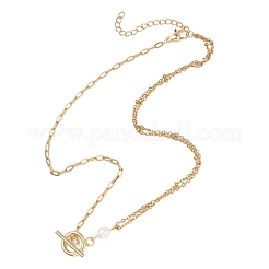 304 Stainless Steel Chain with Natural Pearl Necklaces with OT Clasps&nbsp;NJEW-JN05989
