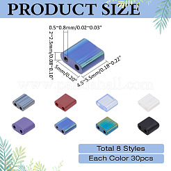 240個8色2穴不透明ガラスシードビーズ  光沢のある  正方形  ミックスカラー  5x4.5~5.5x2~2.5mm  穴：0.5~0.8mm  30個/カラー&nbsp;SEED-ME0001-06