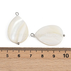 天然シェルティアドロップペンダント  304ステンレススチールループ付き  貝殻色  ステンレス鋼色  29~30x18~18.5x3.5~4.5mm  穴：1.6~2.5mm&nbsp;X1-STAS-D378-33P