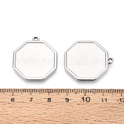 304ステンレススチールペンダントカボションセッティング  八角形  ステンレス鋼色  28x25.5x2mm  穴：1.8mm  トレイ：22x22mm&nbsp;STAS-N108-71P