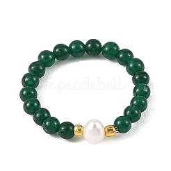 Synthetic Turquoise/Natura White Jade/Multicolor Tourmaline/Carnelian/Flower Amazonite & Cultured Freshwater Pearl Finger Rings&nbsp;RJEW-JR01106