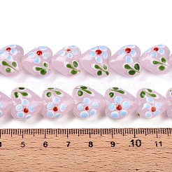 手作りランプワークビーズ連売り  花とハート  パールピンク  14~15.5x15~15.5x9~10mm  穴：1.2mm  約35個/連  19.29インチ（49cm）&nbsp;LAMP-N028-02B