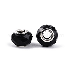 ガラスヨーロピアンビーズ  大穴ビーズ  真鍮のコア付き  多面カット  ロンデル  ブラック  13.5~14x9~9.5mm  穴：5mm&nbsp;GPDL-N004-A14mm-B01