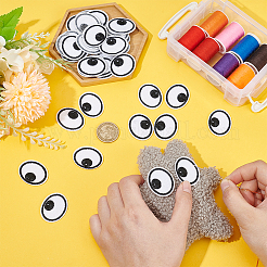 ポリエステル刺繍布アイロンパッチ  マスクと衣装のアクセサリー  漫画の目  ホワイト  35x29x1.5mm  20のペア/箱&nbsp;PATC-BC0001-06B