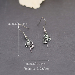 304ステンレススチール製フラワーダングルイヤリング（女性用）  銀  34x8mm&nbsp;WG1C9A6-02