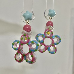 女性用アクリル製スタッドピアス  スター付き花  カラフル  60mm&nbsp;WG65A30-01