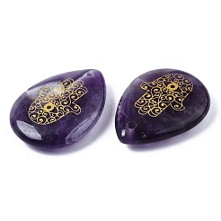 天然石アメジストペンダント  ハムサの手の模様と涙  32~33.5x25~26x6.5~7.5mm  穴：2mm  6個/袋&nbsp;G-T122-73E