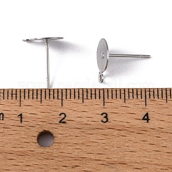 変色しないオリジナルカラーのステンレススチールスタッドピアス金具  カン付き  ステンレス鋼色  10.5x8mm  穴：1mm  ピン：0.7mm&nbsp;X-STAS-E029-2