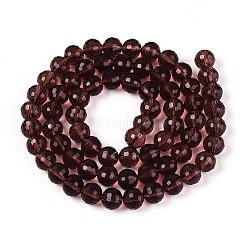 クリアガラスビーズ連売り  ファセット（96ファセット）  ラウンド  ココナッツブラウン  8mm  穴：1mm  約68~70個/連  20.47~21.06インチ（52~53.5cm）&nbsp;GLAA-R095-8mm-36