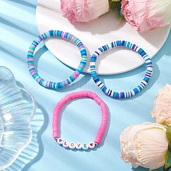 3個 3色ポリマー粘土ディスクビーズストレッチブレスレットセット  女性のための重ね付けできるブレスレットが大好き  ミックスカラー  内径：2-1/2インチ（6.3cm）  6mm  1pc /カラー&nbsp;BJEW-JB10441-02