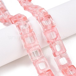 チェリークォーツガラスビーズ連売り  中空の四角  10x10x3~4mm  穴：1mm  約20個/連  8.07インチ（20.5cm）&nbsp;G-N342-101
