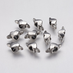 イオンプレーティング（IP）304ステンレススチールヨーロピアンビーズ  大穴ビーズ  ハート  アンティークシルバー  6x18x8mm  穴：5mm&nbsp;STAS-J022-100AS