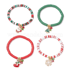 4Pcs Christmas Theme Handmade Polymer Clay Beads Stretch Bracelet Sets&nbsp;BJEW-JB12111