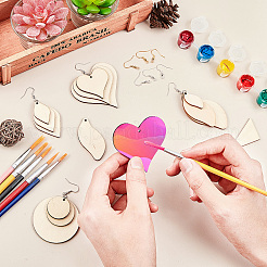 Diyダングルピアス  未完成の木製ペンダント付き  アイアン製ピアスフック  プラスチックアートブラシペンセット＆ペイントポットストリップ  混合図形  アンティークホワイト  ペンダント：92ピース/セット&nbsp;DIY-PH0027-82