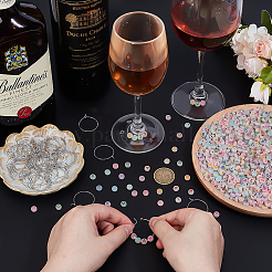 フラットラウンドいワイングラスチャームをDIYで作る  真鍮フープピアス金具を含む  蓄光アクリルビーズ  プラチナ  7x3.5~4mm  穴：1.2mm&nbsp;DIY-PH0033-50