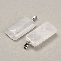 天然石クオーツクリスタルペンダント  長方形チャーム  304ステンレススチールスナップオンベイル付き  ステンレス鋼色  44~45x19~20x8~9mm  穴：7.5x4mm&nbsp;GG-CBAA0EE-01P-20