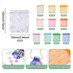 55Pcs 11 Colors Heart Printed Organza Bags&nbsp;OP-TA0001-13B