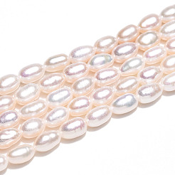 天然養殖淡水パールビーズ連売り  ライス  乳白色  5~7.5x4~4.8mm  穴：0.4mm  約54~72個/連  13.98~14.29''（35.5~36.3センチメートル）&nbsp;PEAR-N012-04W