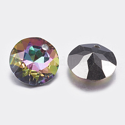 カット加工ガラスラインストーンチャーム  模造オーストリアのクリスタル  フラットラウンド  火山  12x6mm  穴：1.5mm&nbsp;RGLA-F051-12mm-001VO