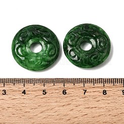 天然ミャンマー翡翠の染色ペンダント  彫刻されたディスクチャーム  グリーン  23.5x5.5~6mm  穴：5~5.5mm&nbsp;G-D364-05A