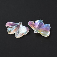 UVメッキアクリルパーツ  虹色の  グリッターパウダー  花  カラフル  34x45x3.5mm  穴：1.4mm&nbsp;OACR-S137-02