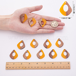 レジン＆ウッドパーツ  ティアドロップ  ゴールド  32.5x27.5x2.5~4mm  穴：1.5mm  12個/箱&nbsp;RESI-SC0001-17H