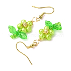 ガラスパール＆アクリルダングルイヤリング  304ステンレススチールピアスフック付き  花  ゴールドカラー  ミックスカラー  43x17.5mm&nbsp;EJEW-JE06325-01
