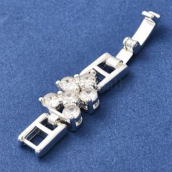 真鍮製マイクロペーブクリアキュービックジルコニアの留め金  カドミウムフリー＆鉛フリー  持続的なメッキ  銀  33x8.5x4mm  穴：3x3mm&nbsp;KK-Q043-21S