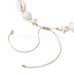 Summer Synthetic Turquoise Starfish & Natural Cowrie Shell & White Imitation Pearl Adjustable Beaded Necklaces&nbsp;NJEW-JN05270-02