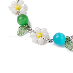 Flower Leaf Cat Eye & Glass Chain Bracelets for Women&nbsp;BJEW-TA00541