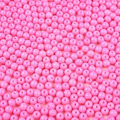 不透明な焼き絵の具、ガラスビーズ  ラウンド  ショッキングピンク  4~4.5x3.5~4mm  穴：0.9~1mm  約4500個/ポンド&nbsp;DGLA-T004-03K