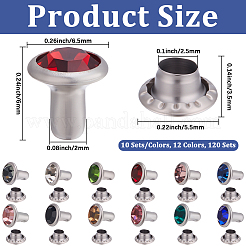 120 Sets 12 Colors Brass Rhinestone Rivets&nbsp;FIND-CY0001-60