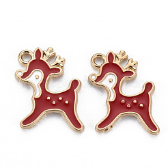 合金エナメルチャーム  カドミウムフリー＆ニッケルフリー＆鉛フリー  クリスマスのために  トナカイ  ライトゴールド  レッド  19.5x15x1.5mm  穴：1.8mm&nbsp;X-ENAM-S126-062B-NR