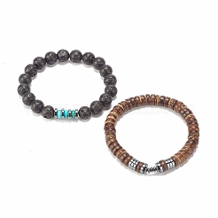2Pcs 2 Style Natural Coconut & Gemstone Stretch Bracelets Set&nbsp;BJEW-JB07938