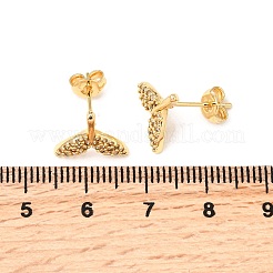 Fishtail Brass Micro Pave Clear Cubic Zirconia Stud Earrings&nbsp;EJEW-A135-15G