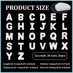 26個26スタイルナチュラルホワイトシェルビーズ  イニシャル  トップ掘削  貝殻色  a～zの文字  10~11x6~12x2~2.5mm  穴：0.5~0.9mm  1個/スタイル&nbsp;SSHEL-PH0001-41