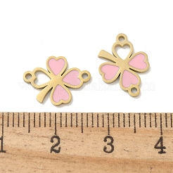304 Stainless Steel Pink Enamel Shamrock Connector Charms&nbsp;STAS-I322-62G