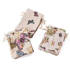 15Pcs 3 Styles Butterfly Printed Polycotton(Polyester Cotton) Packing Pouches Drawstring Bags&nbsp;ABAG-TA0002-14