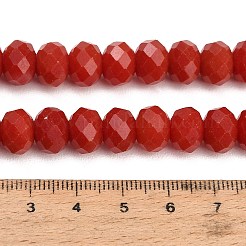 ファセットカットされた染色済みの天然白翡翠ビーズの連  ロンデル  レッド  9.5~10x7.5~8.5mm  穴：1mm  約47~50個/連  14.76~15.16''（37.5~38.5センチメートル）&nbsp;GG-CBAE966-01B-D