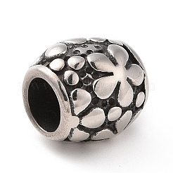 304ステンレススチールヨーロピアンビーズ  大穴ビーズ  花とバレル  アンティークシルバー  11x11mm  穴：6mm&nbsp;STAS-M301-16AS