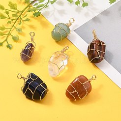 天然石ペンダント  ワイヤーラップペンダント  金メッキ銅線  ナゲット  32~40x15~22mm  穴：3mm&nbsp;PALLOY-JF00507