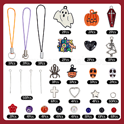 Halloween Theme DIY Acrylic/Glass Beads & Alloy Enamel Pendants Mobile Phone Strap Making Kits&nbsp;DIY-SC0031-90