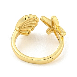 Starfish & Shell Rack Plating Brass Open Cuff Rings&nbsp;RJEW-N047-02G-RS